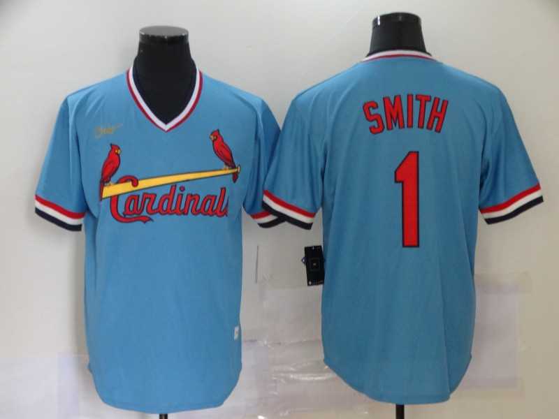 Cardinals 1 Ozzie Smith Light Blue Nike Cool Base Throwback Jersey,We sell and wholesale Cardinals 1 Ozzie Smith Light Blue Nike Cool Base Throwback Jersey on line form chian!